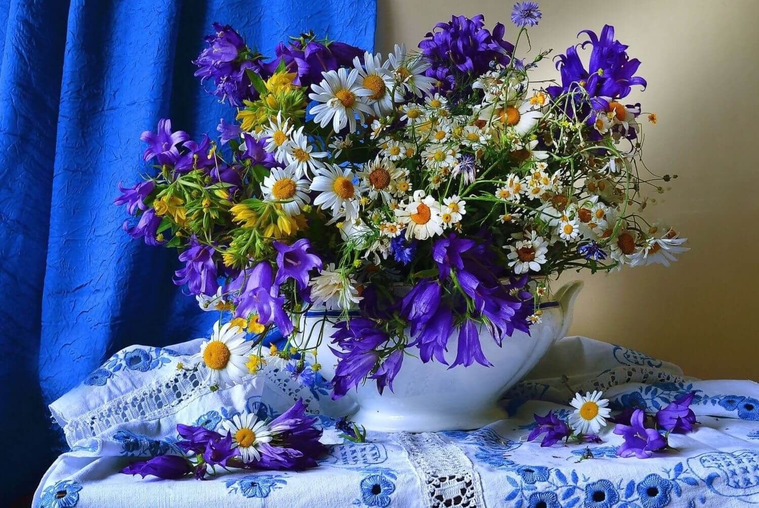 Полевые цветы васильки с ромашками