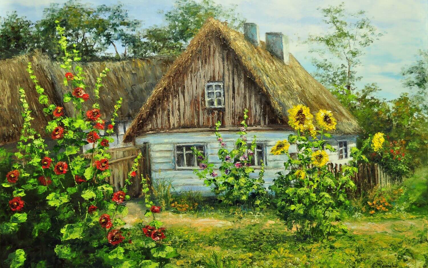 Домик в деревне и цветы