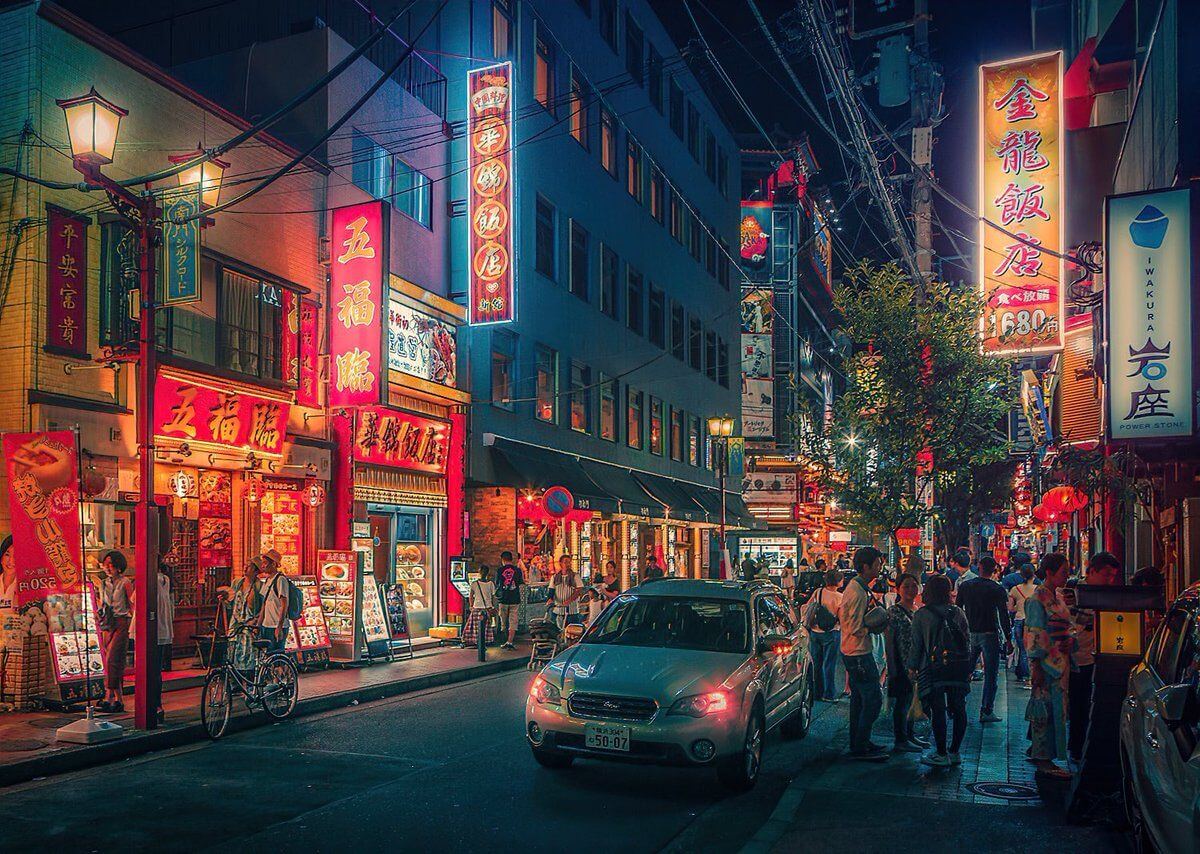 Улицы Йокогамы ночью