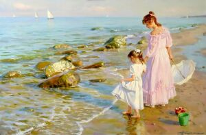 С дочей у моря