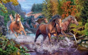 Табун лошадей на реке