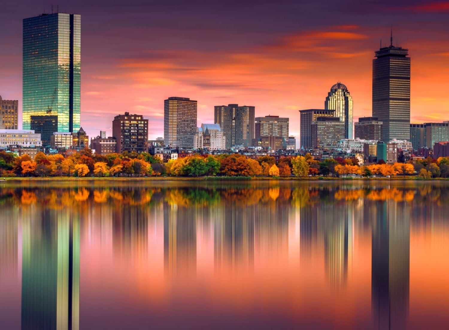 Пазл бостон (отражение, город, , США, небоскребы, дома, река .