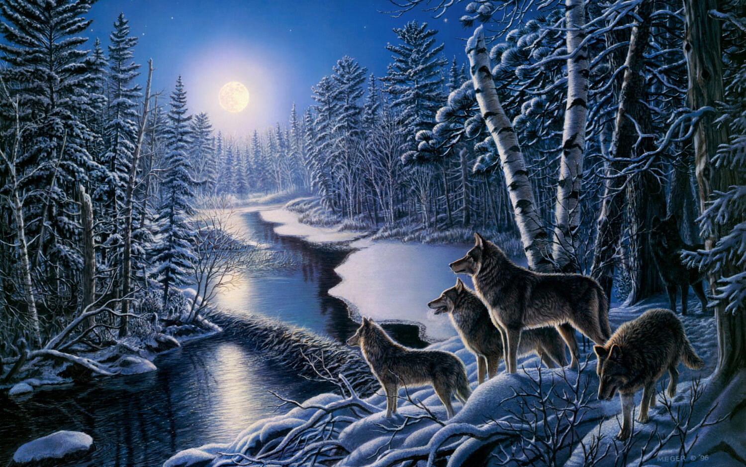 Волки и луна