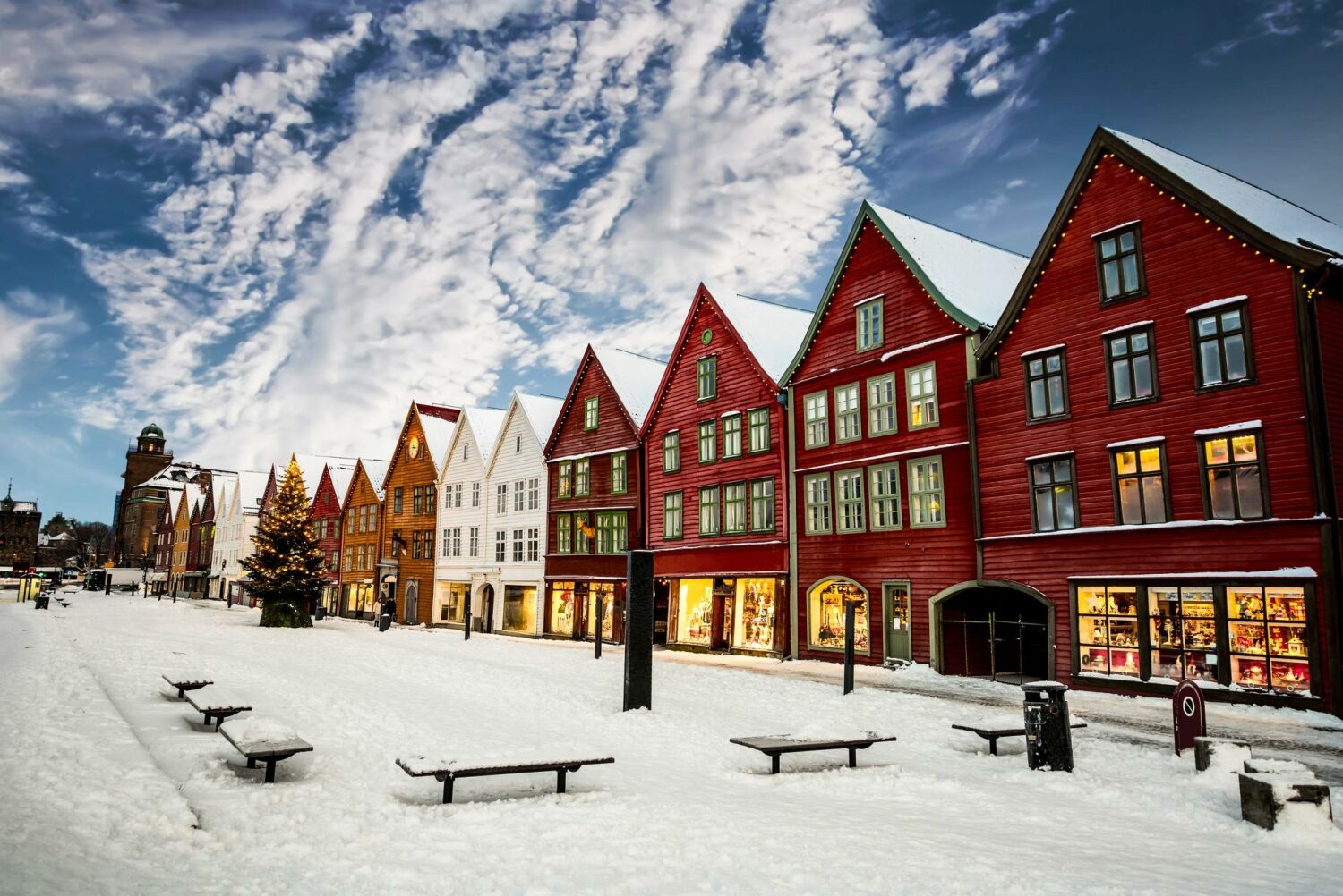 Скандинавия Рождество улицы берген