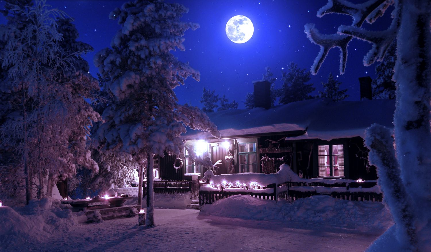 Луна зима ночь дом