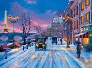 Вечер в снежном Париже