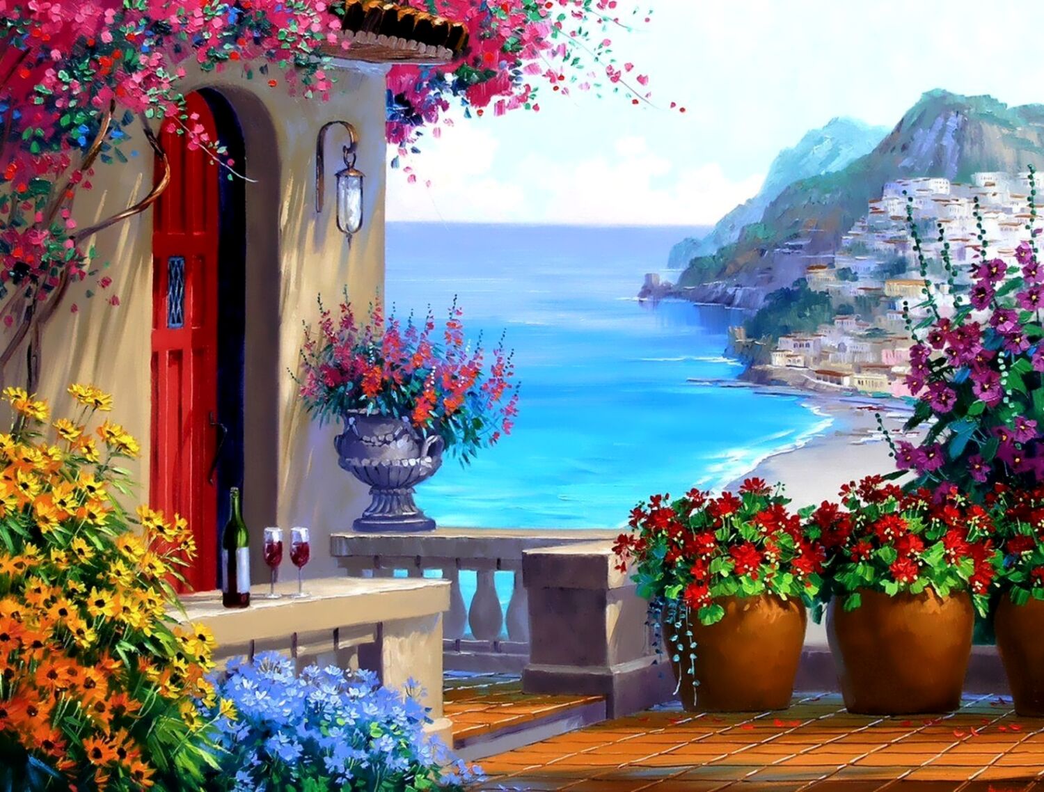 дом с цветами у моря