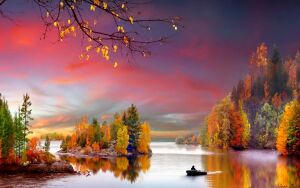 Осенний пейзаж и лодка