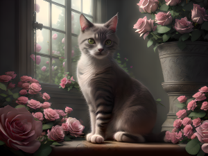 Милый котик с цветами