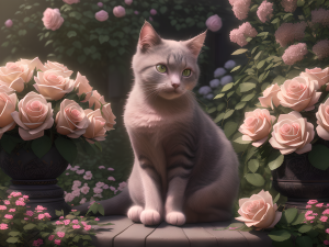 Кошка между роз