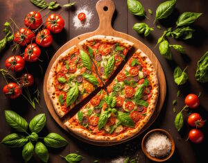 Пицца с базиликом и томатами