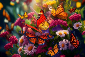 Бабочки на красивых цветах