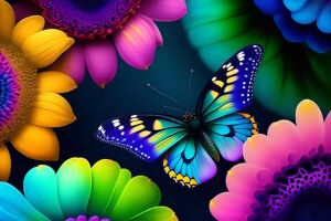 Бабочка и яркие цветы