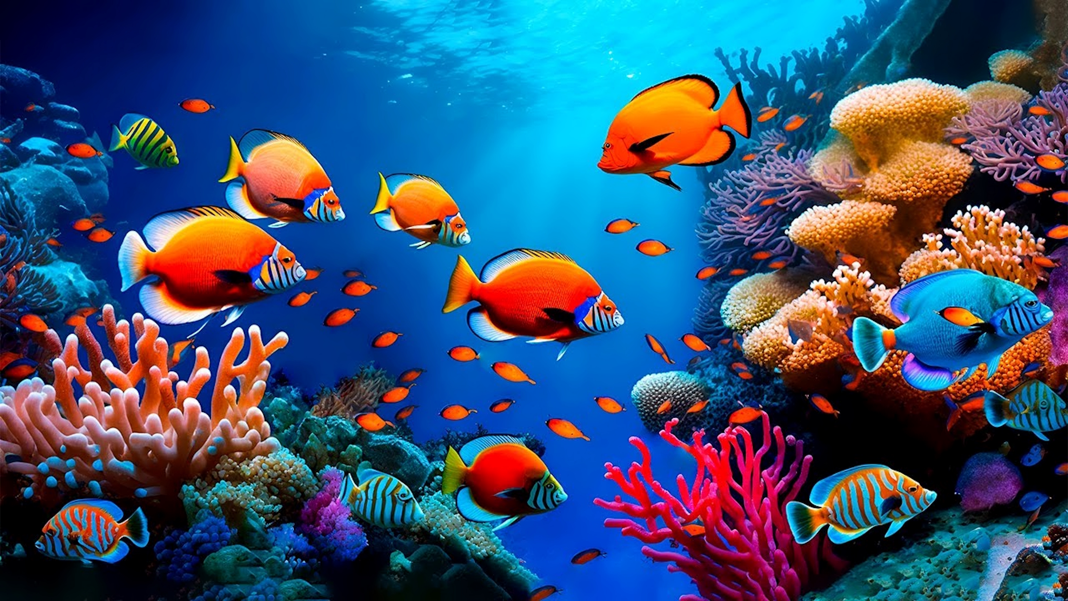 Яркие рыбы и кораллы