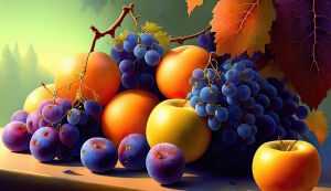 Виноград, сливы и яблоки