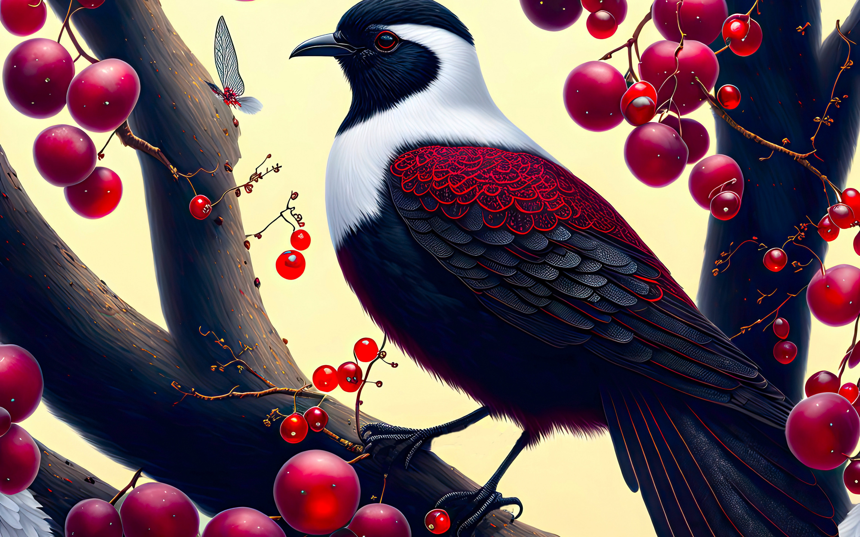 Птица и красные ягоды