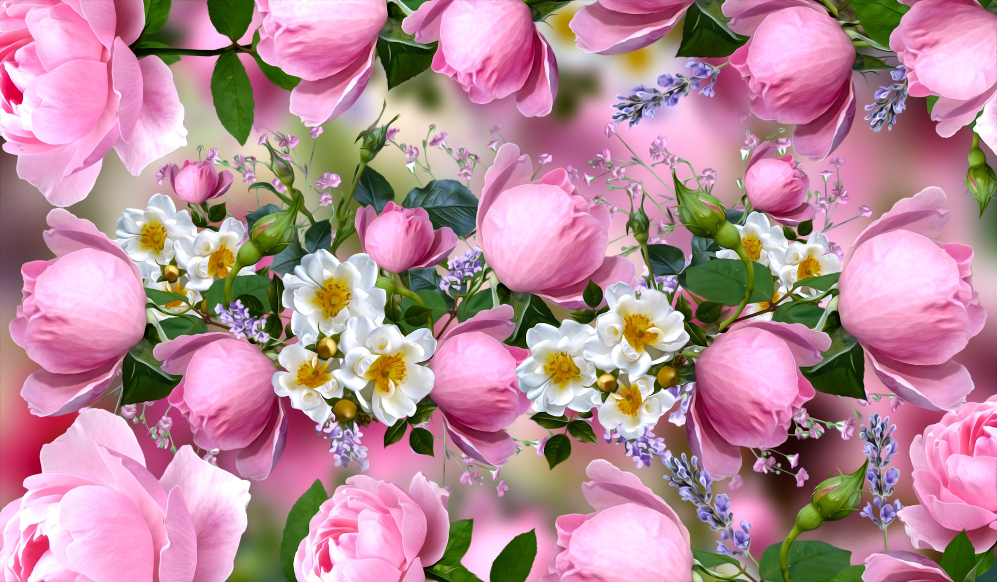 Розовые и белые цветочки