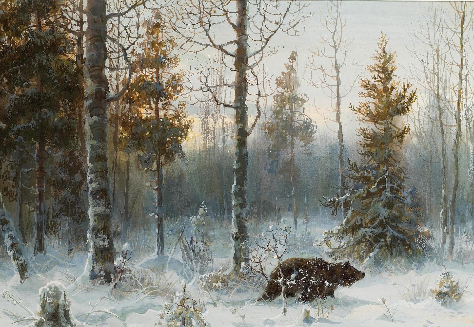 Медведь в зимнем лесу