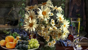 Ромашки и фрукты