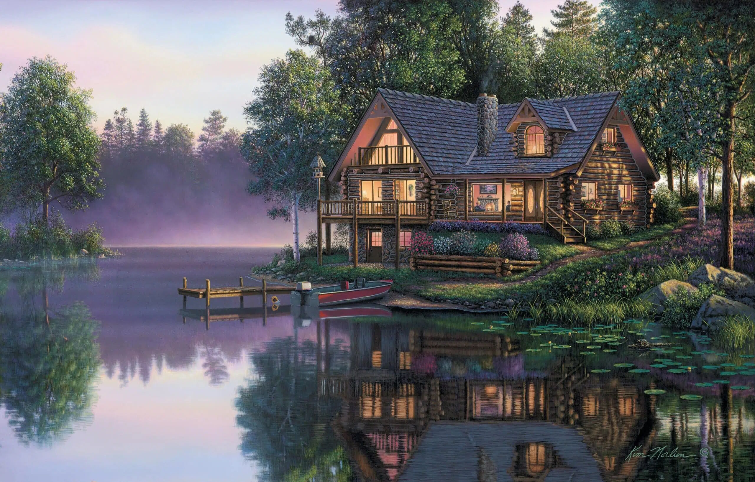 Отражение дома в озере