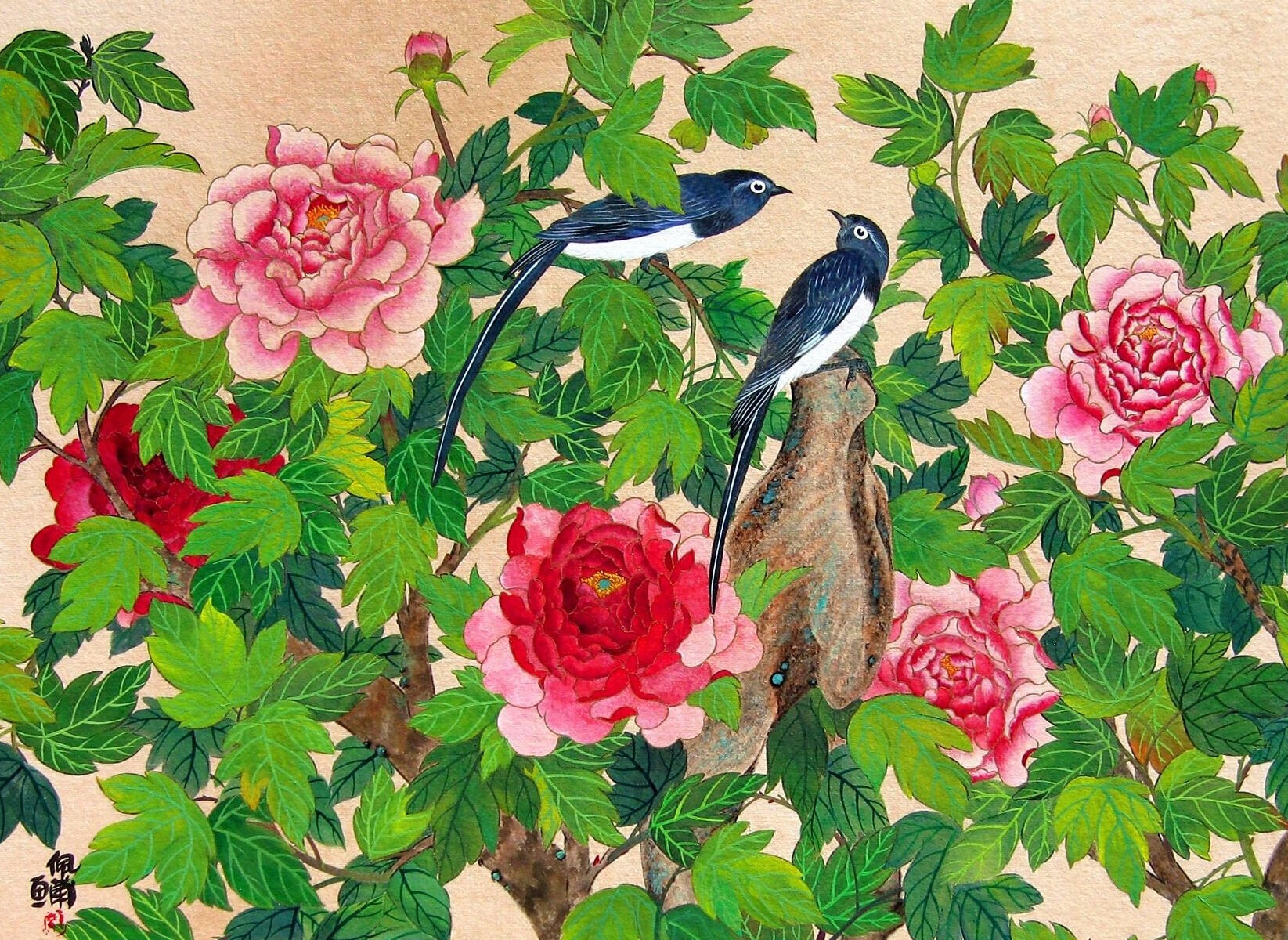 Птицы в розах