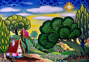 Летний лес и домики