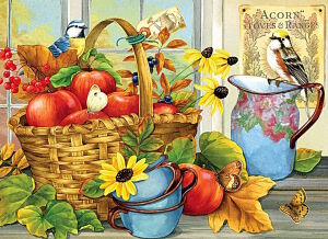 Яблоки в корзине и птицы