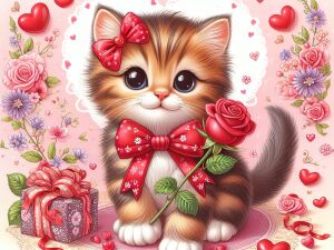 Котенок с розой