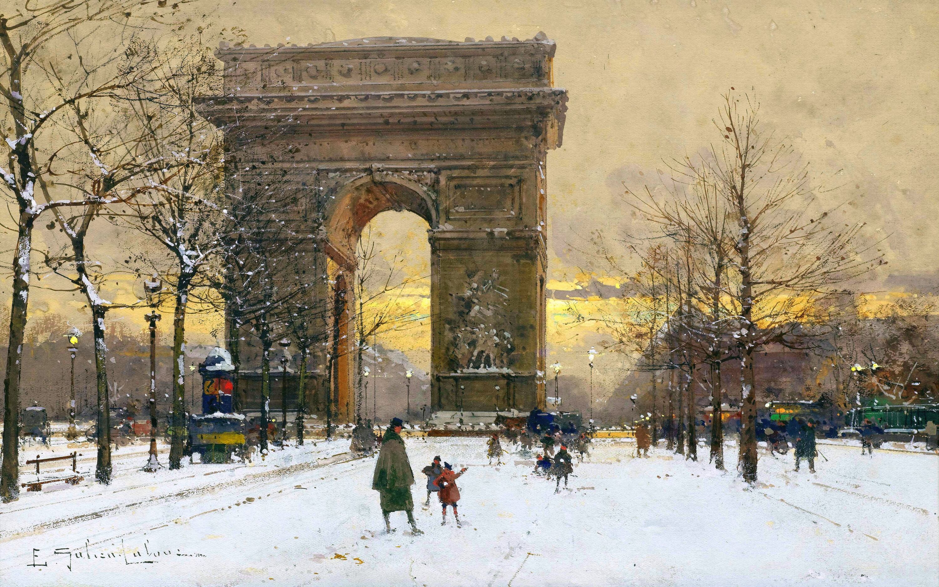 Триумфальная арка зимой - Eugene Galien-Laloue