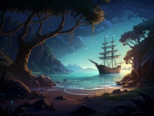 Парусник в лагуне рано утром