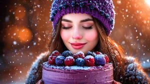 Торт, зима, девушка