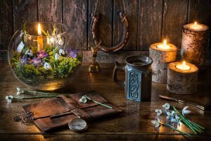 Аквариум, свеча, подснежники, кружка