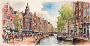 Люди, река, мост, лодки