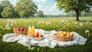Пикник весной на лугу