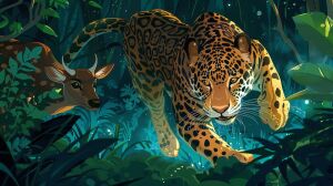 Леопард и олень в джунглях