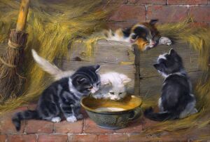 Четыре кошки с миской молока - Юлиус Адам Младший