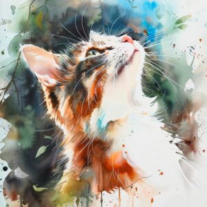 Кошечка смотрит куда-то вверх