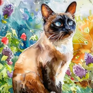 Сиамская кошка в цветах