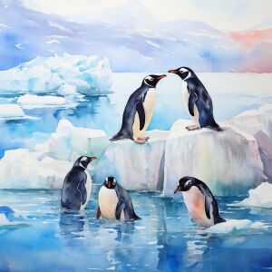 Пингвины на льдине в Антарктиде