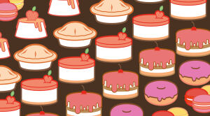 Фон для кондитерской с мультяшными пирогами и тортами