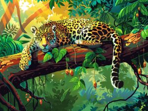 Ягуар лежит на ветке в джунглях