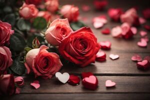 Букет из красных роз и сердечек