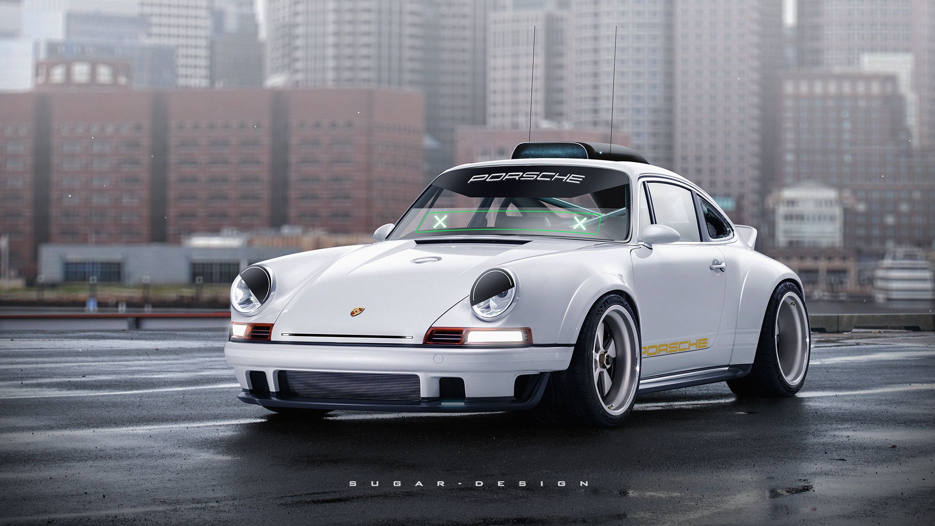 Классическая красота ретро-Porsche, пропитанная атмосферой дождливого городского вечера
