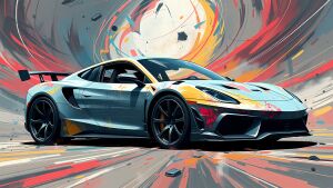 Яркий спорткар в динамичном вихре цвета и движения