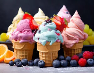 Разное мороженое и ягоды