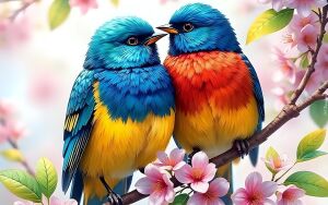 Красивые птицы на ветке