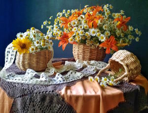 Ромашки и лилии