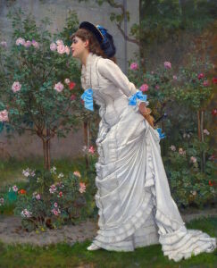 Девушка в саду с розами