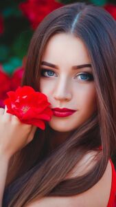 Девушка с красным цветком
