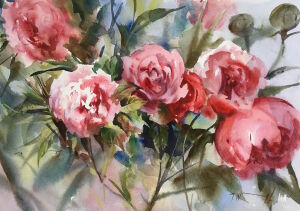 Красные розы красками